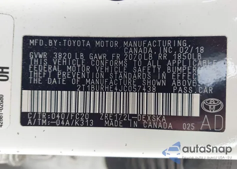 2018 Toyota Corolla Se from USA, damaged, VIN 2T1BURHE4JC057438